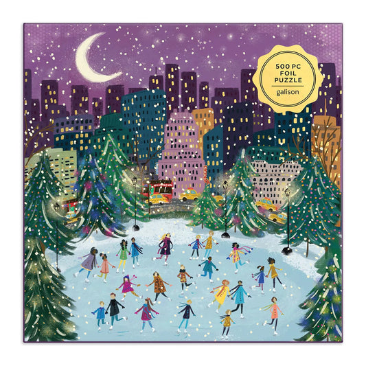 Merry Moonlight Skaters 500 Piece Foil Jigsaw Puzzle Galison