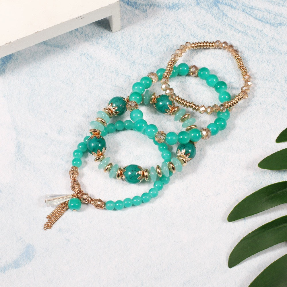 Elegant Crystal Beaded Bracelet Stack – Multi-Layer Fashion Jewelry