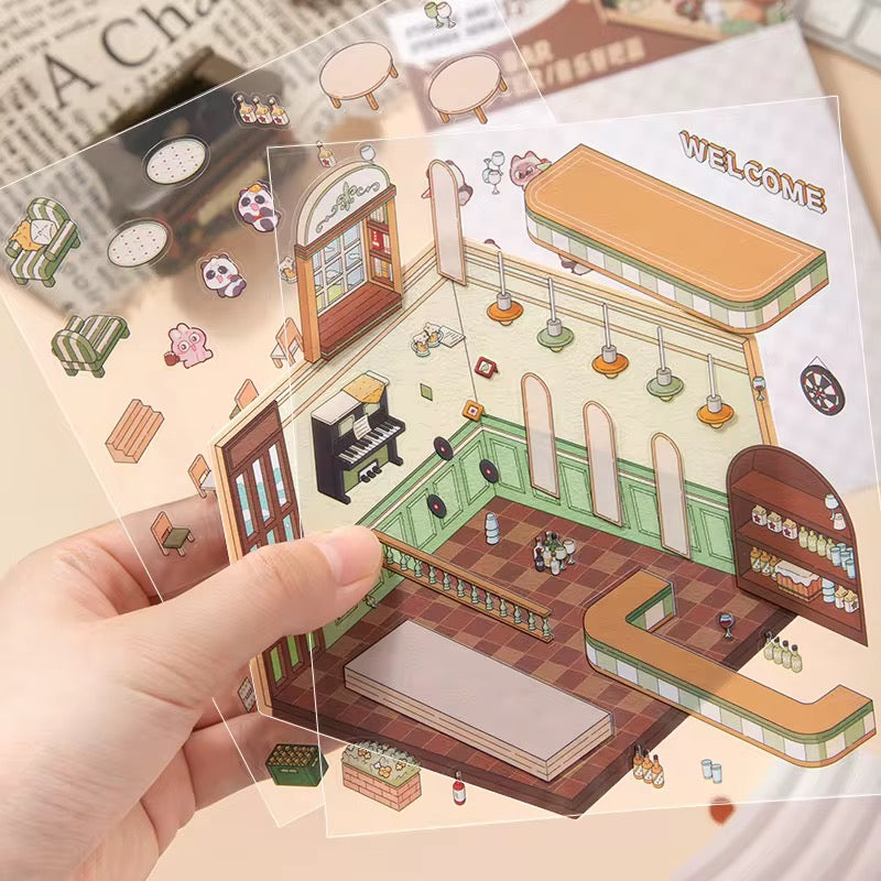 Mini World 3D Scene Stickers – DIY Room Kit for Journals & Crafts