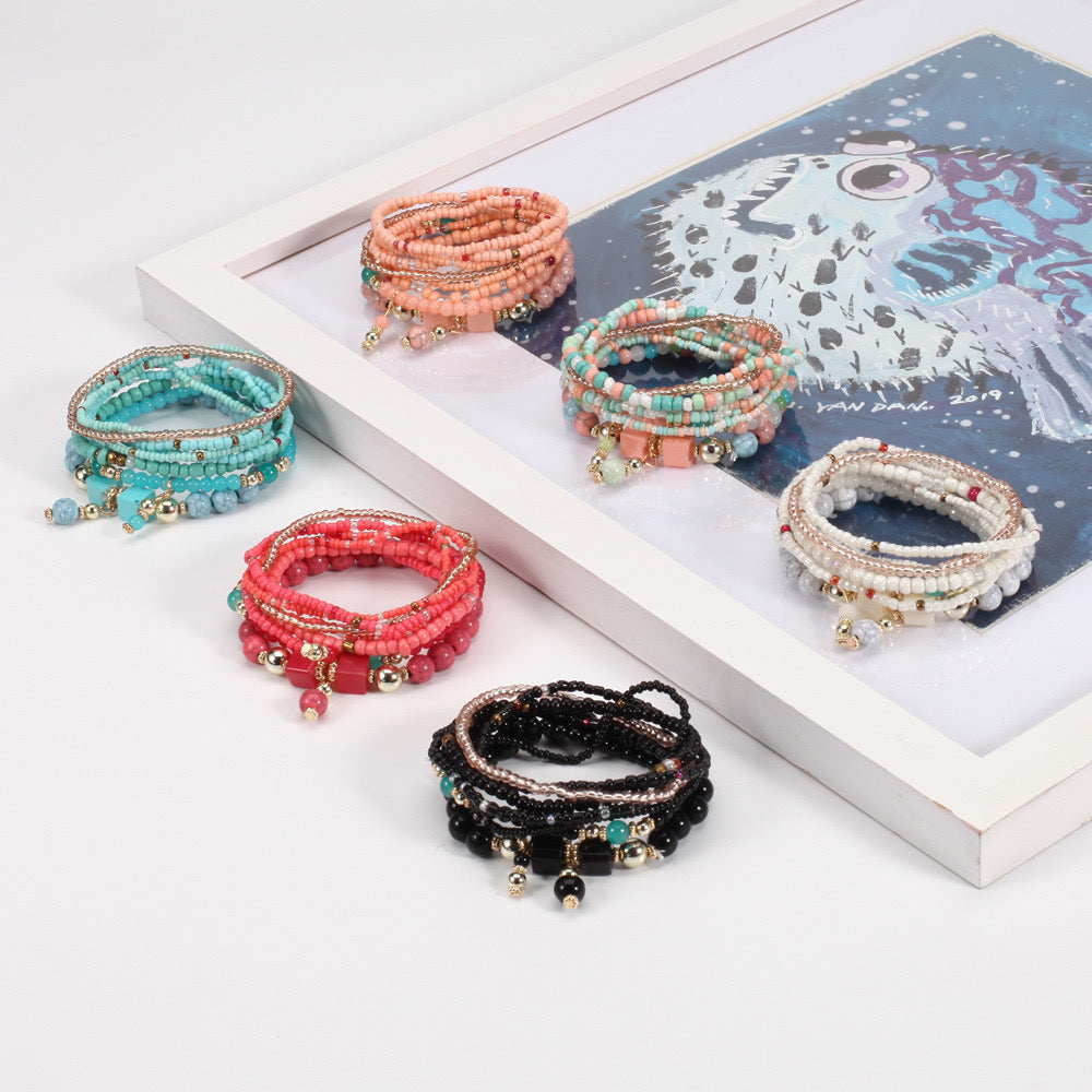 Beaded Bracelet Stack – Multi-Layer Colorful Jewelry for Women