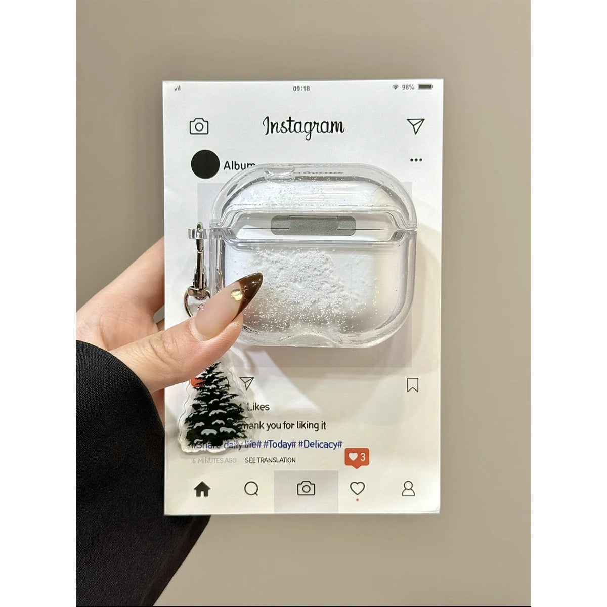 Snowy Pine Tree Clear AirPods Case with Tree Charm – Glitter Protective Cover V Boutique Studio