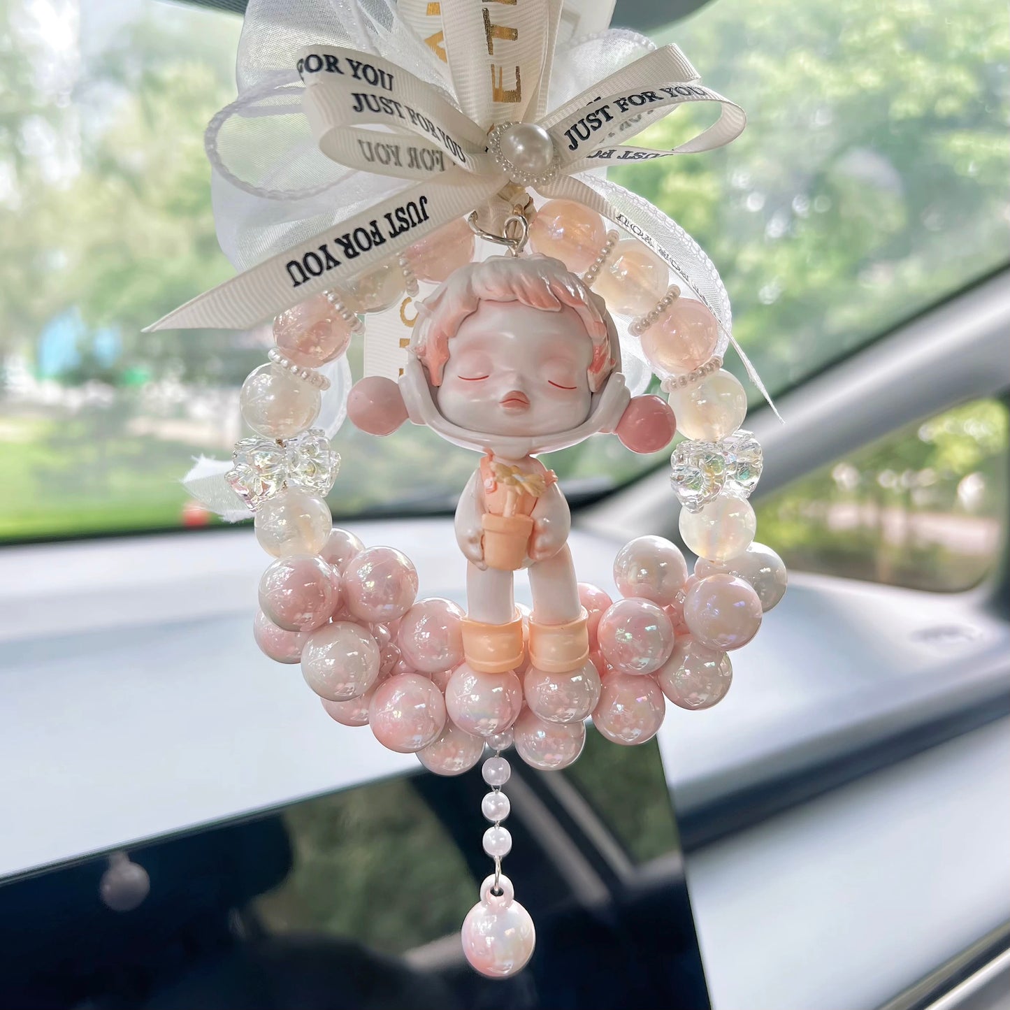 Handmade Skullpanda-Inspired Car Pendant for Rearview Mirror