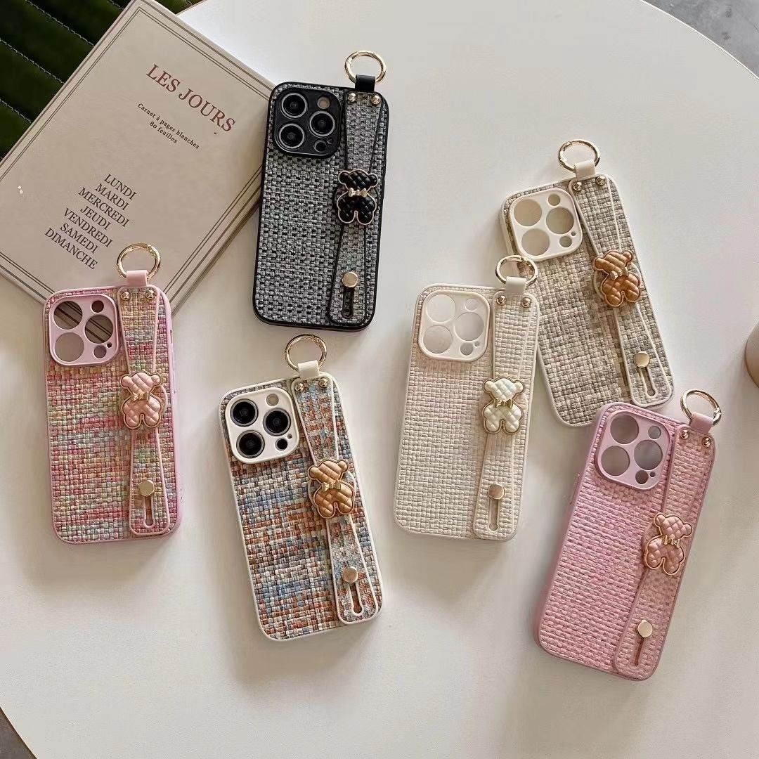 Woven Plaid Wrist Strap Holder Phone Case V Boutique Studio
