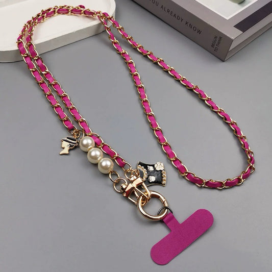 Luxurious Handmade Pearl Leather Crossbody Phone Lanyard