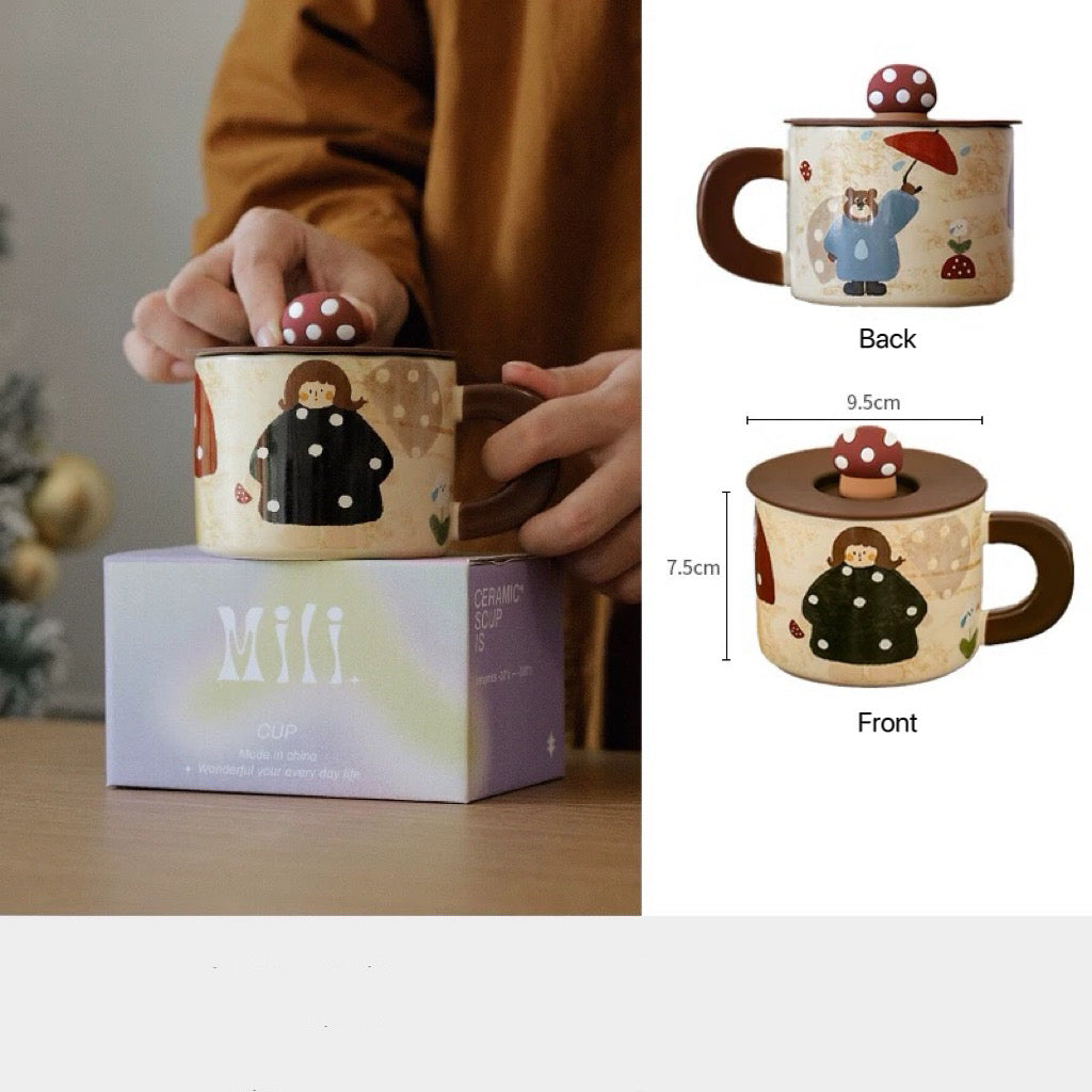 Retro Mushroom Girl Ceramic Mug