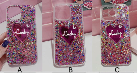 Customized Colourful Glitter Heart Letter Phone Case V Boutique Studio