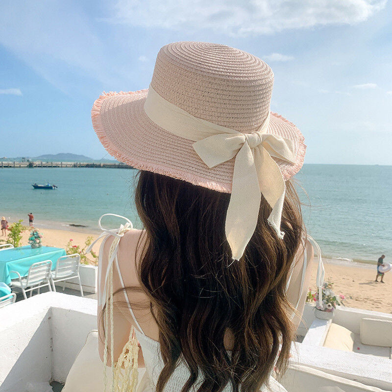 Women’s Straw Sun Hat with Bow – Wide Brim Summer Beach Hat, UV Protection