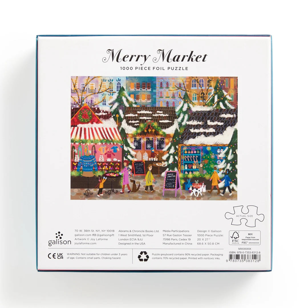 Joy Laforme Merry Market 1000 Piece Foil Puzzle in a Square Box Galison