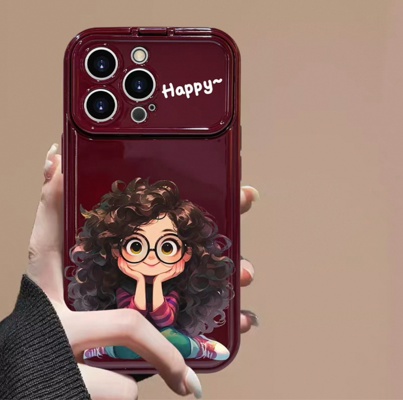 Happy Curly Hair Girl Phone Case – Multiple Colors