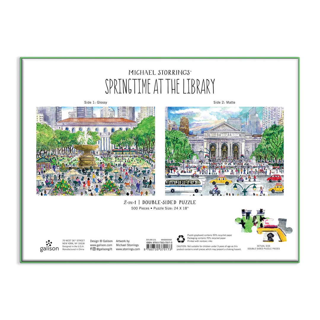 Michael Storrings Springtime at the Library 500 Piece Double-Sided Puzzle Galison