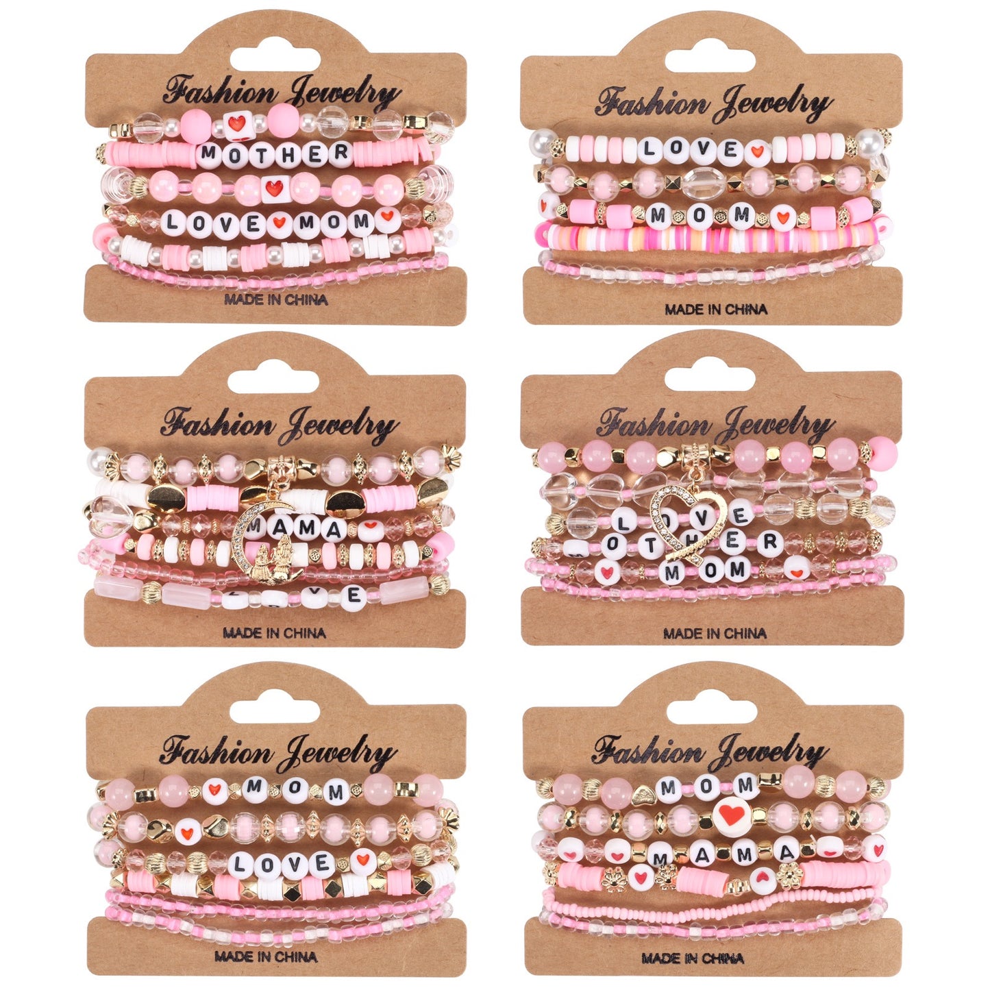 Mother’s Day Bracelet Stack – Pink & Gold Beaded Jewelry for Mom