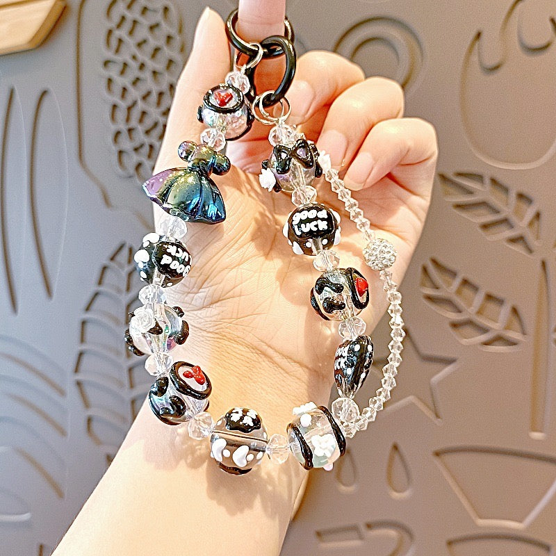 Colorful Beaded Phone Lanyard โ Kawaii Charm Wrist Strap