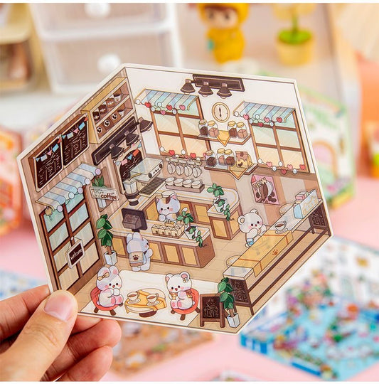 Kawaii Miniature Shop Sticker Set – 3D Puffy Stickers for DIY & Crafts