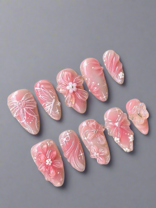 Pink Flower Fairy Press-on Nails V Boutique Studio