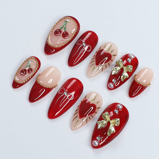 Cherry Sweetheart Press-on Nails V Boutique Studio