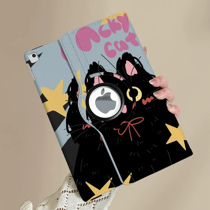 Adorable Black Cat Cartoon iPad Case
