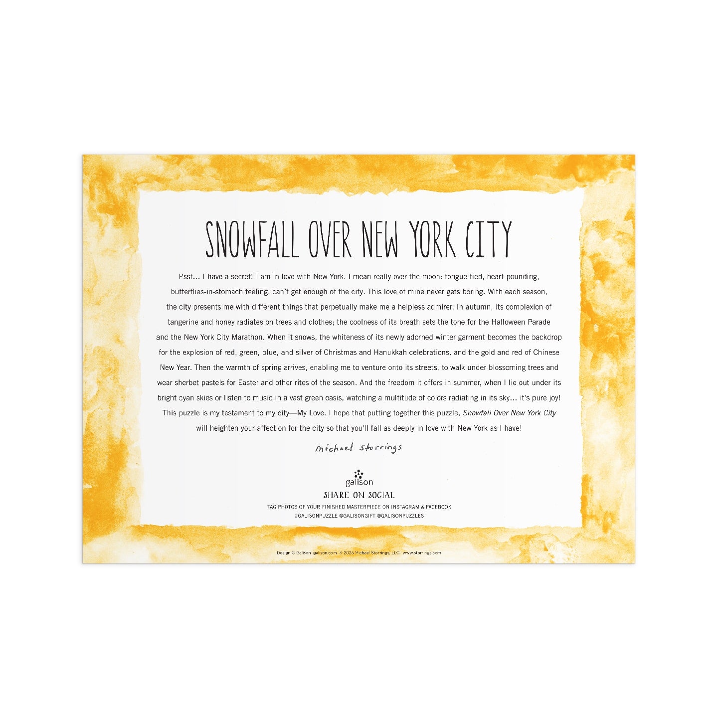 Michael Storrings Snowfall Over New York City 1000 Piece Puzzle