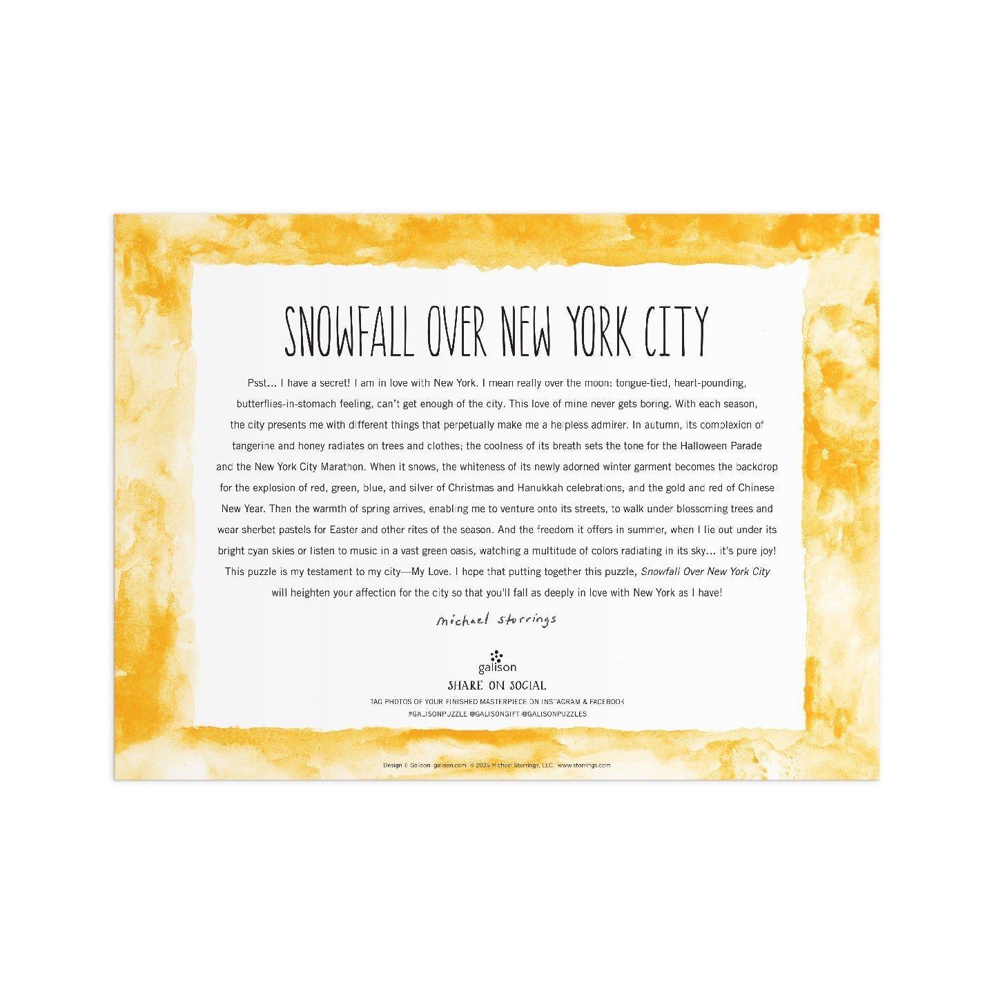 Michael Storrings Snowfall Over New York City 1000 Piece Puzzle Galison