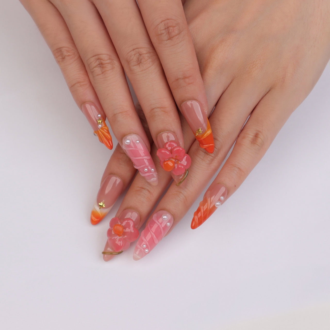 Tropical Coral Floral Press-On Nails