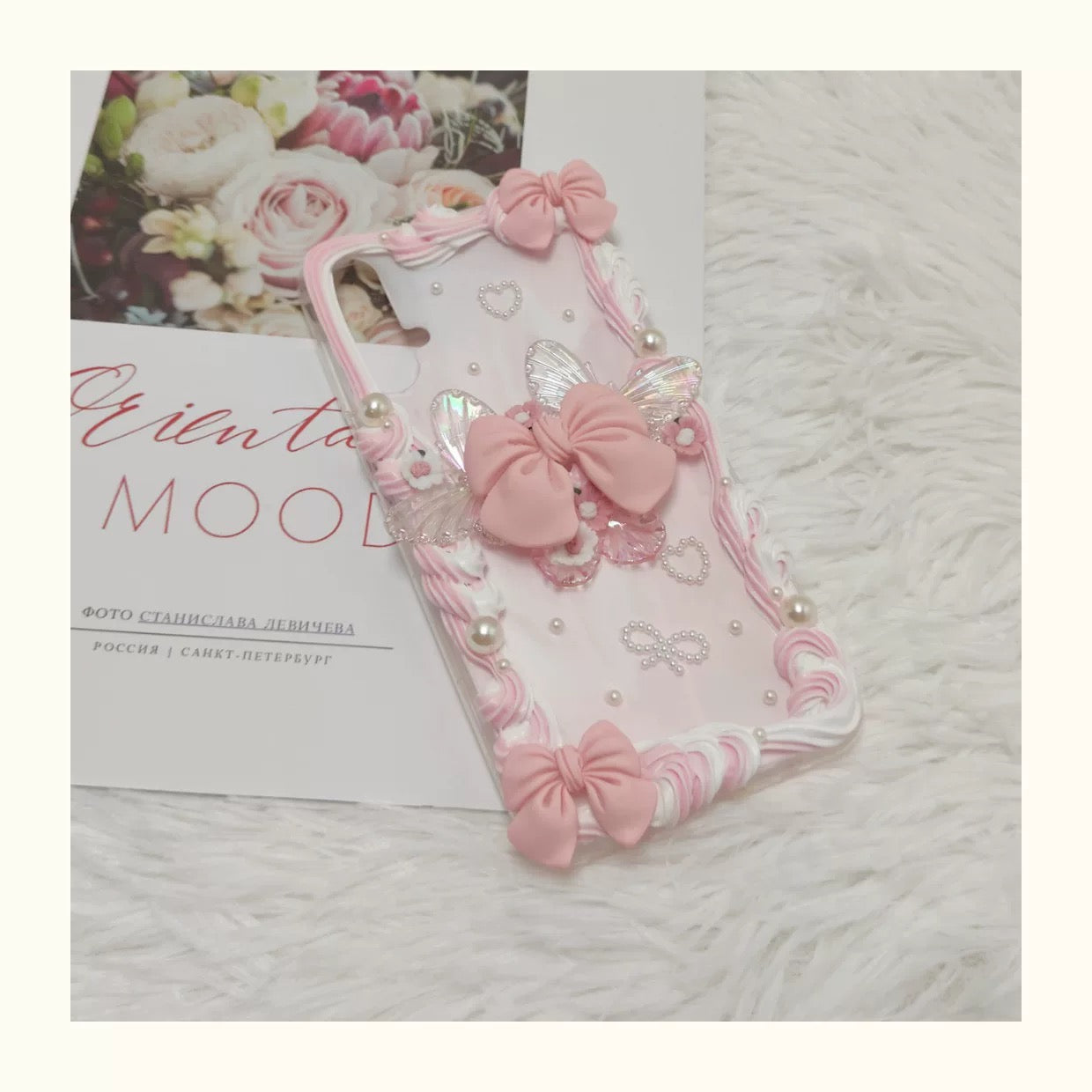Handmade Butterfly Bow Phone Case – Dreamy Pastel Pink