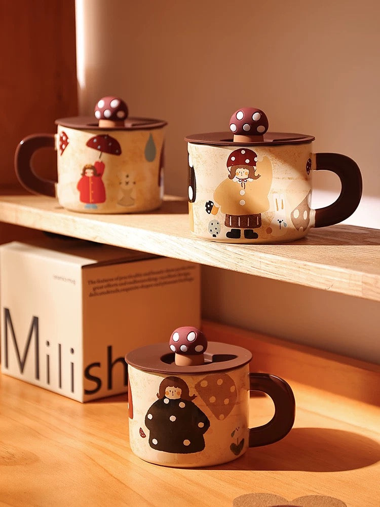 Retro Mushroom Girl Ceramic Mug
