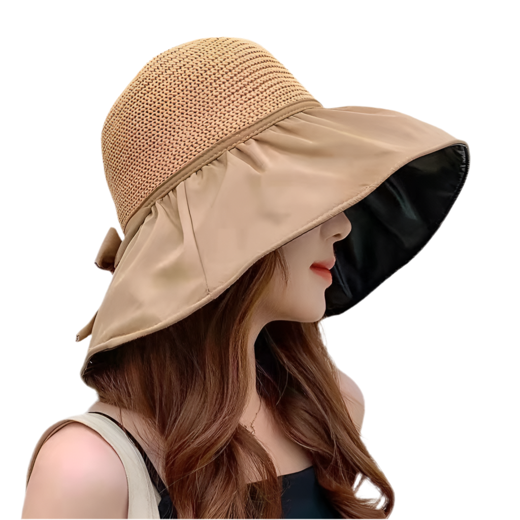 Women’s Foldable Wide Brim Sun Hat – UV Protection with Bow