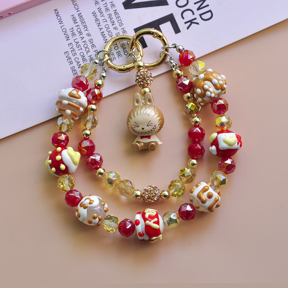Hand Drawn Pearl Crystal Phone Lanyard