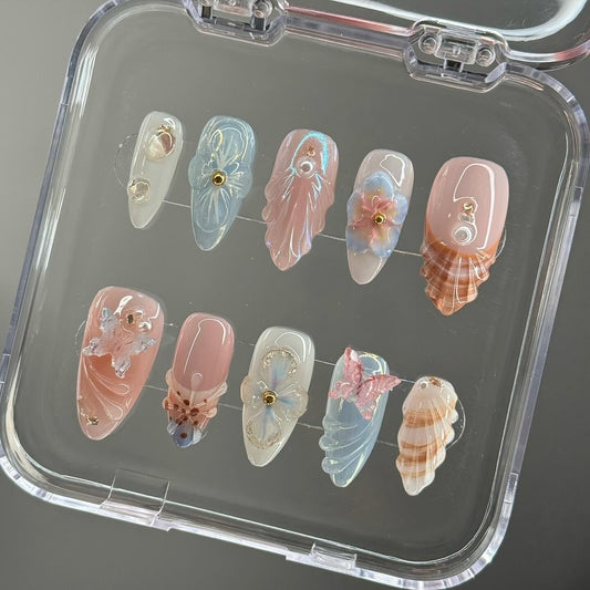Oceanic Charm Press-on Nails V Boutique Studio
