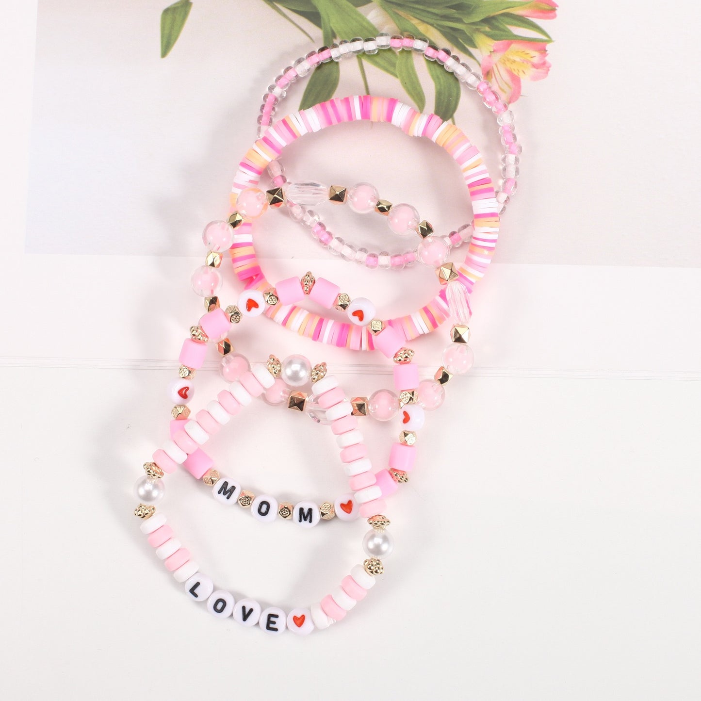 Mother’s Day Bracelet Stack – Pink & Gold Beaded Jewelry for Mom