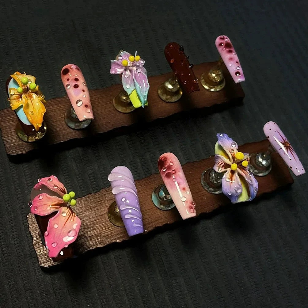 Luxury Handmade 3D Iridescent Flora Press-On Nails