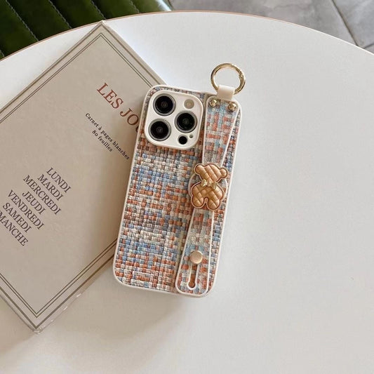 Woven Plaid Wrist Strap Holder Phone Case V Boutique Studio