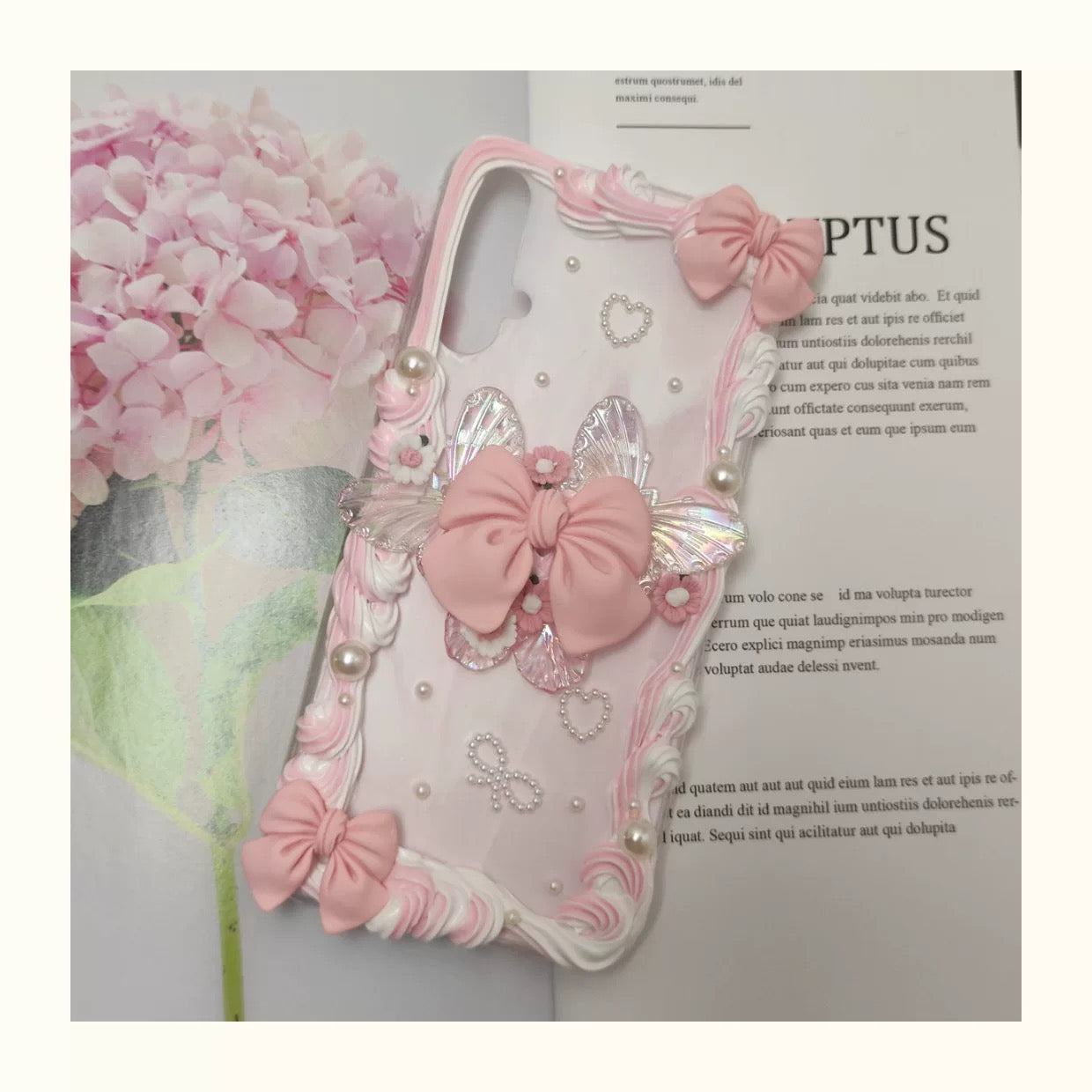 Handmade Butterfly Bow Phone Case – Dreamy Pastel Pink