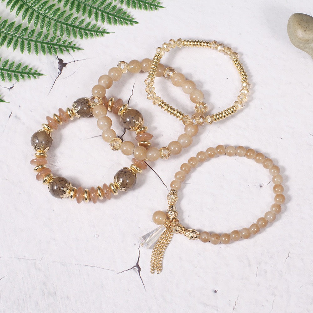 Elegant Crystal Beaded Bracelet Stack – Multi-Layer Fashion Jewelry