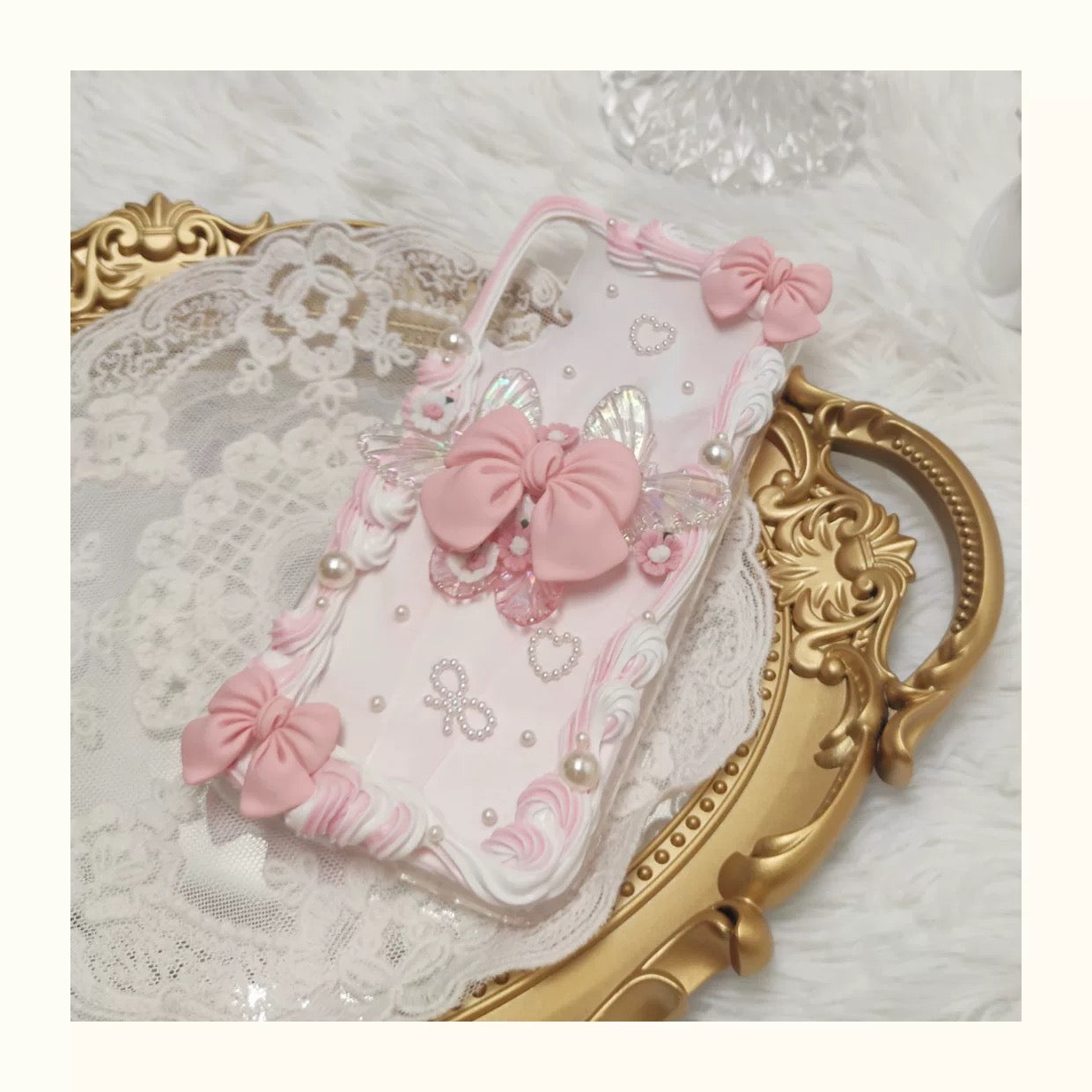 Handmade Butterfly Bow Phone Case – Dreamy Pastel Pink