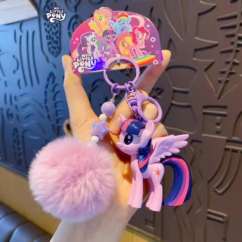 Cute My Little Pony Keychain with Furry Pom V Boutique Studio