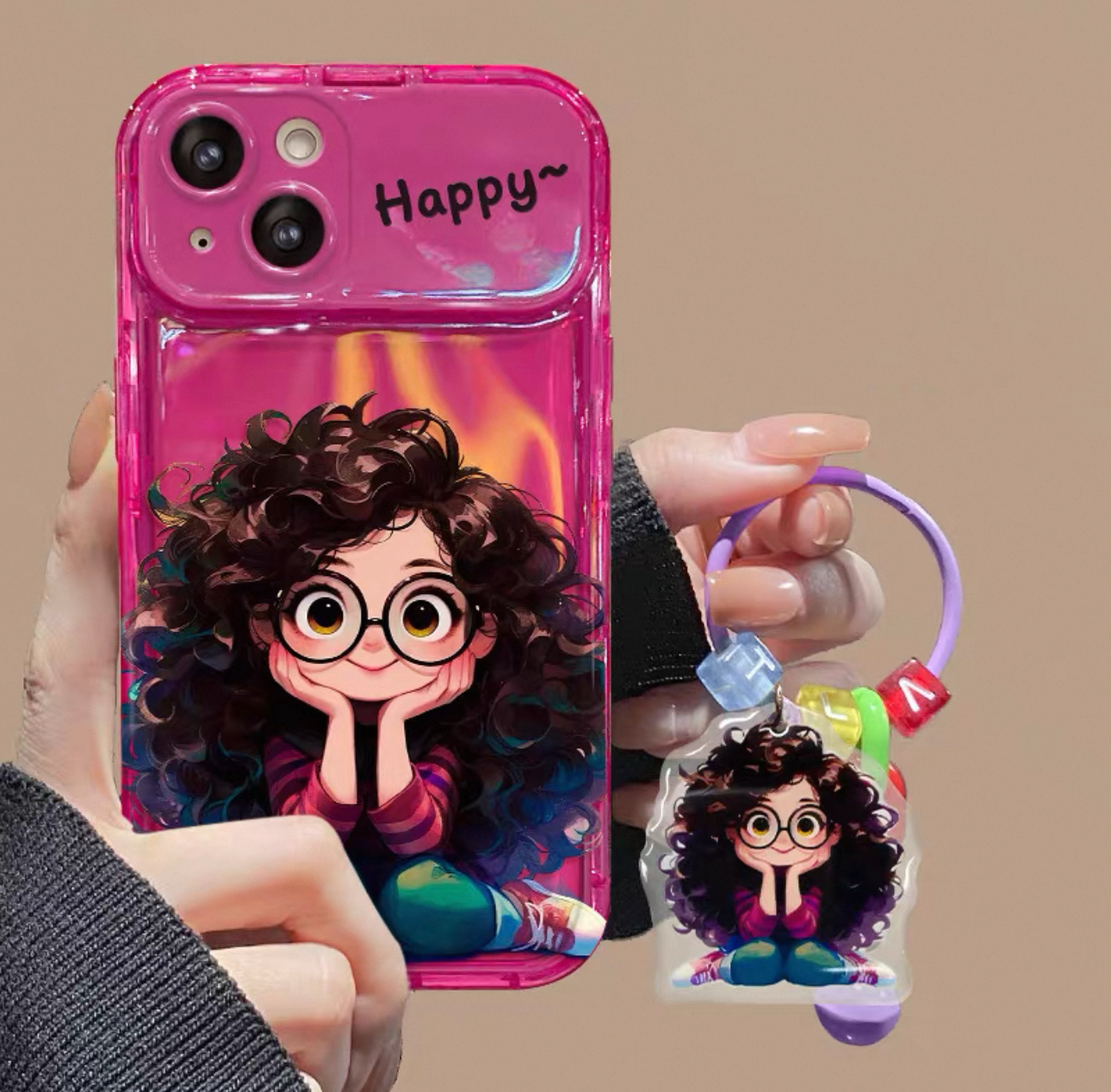 Happy Curly Hair Girl Phone Case – Multiple Colors