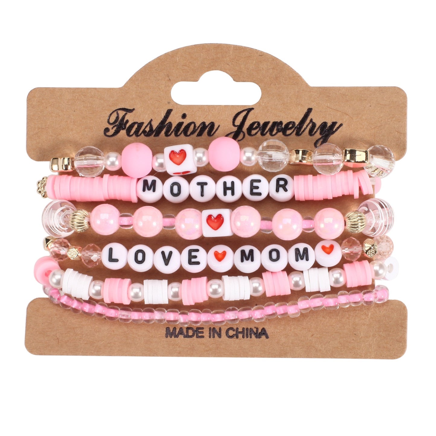 Mother’s Day Bracelet Stack – Pink & Gold Beaded Jewelry for Mom
