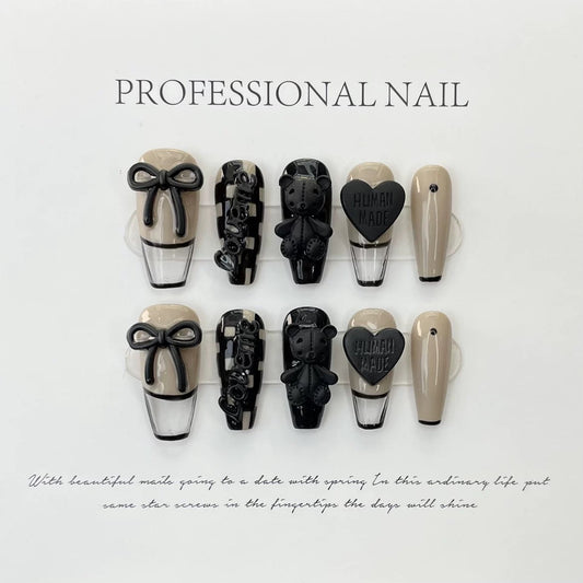 Black Bow Bear Press-on Nails V Boutique Studio