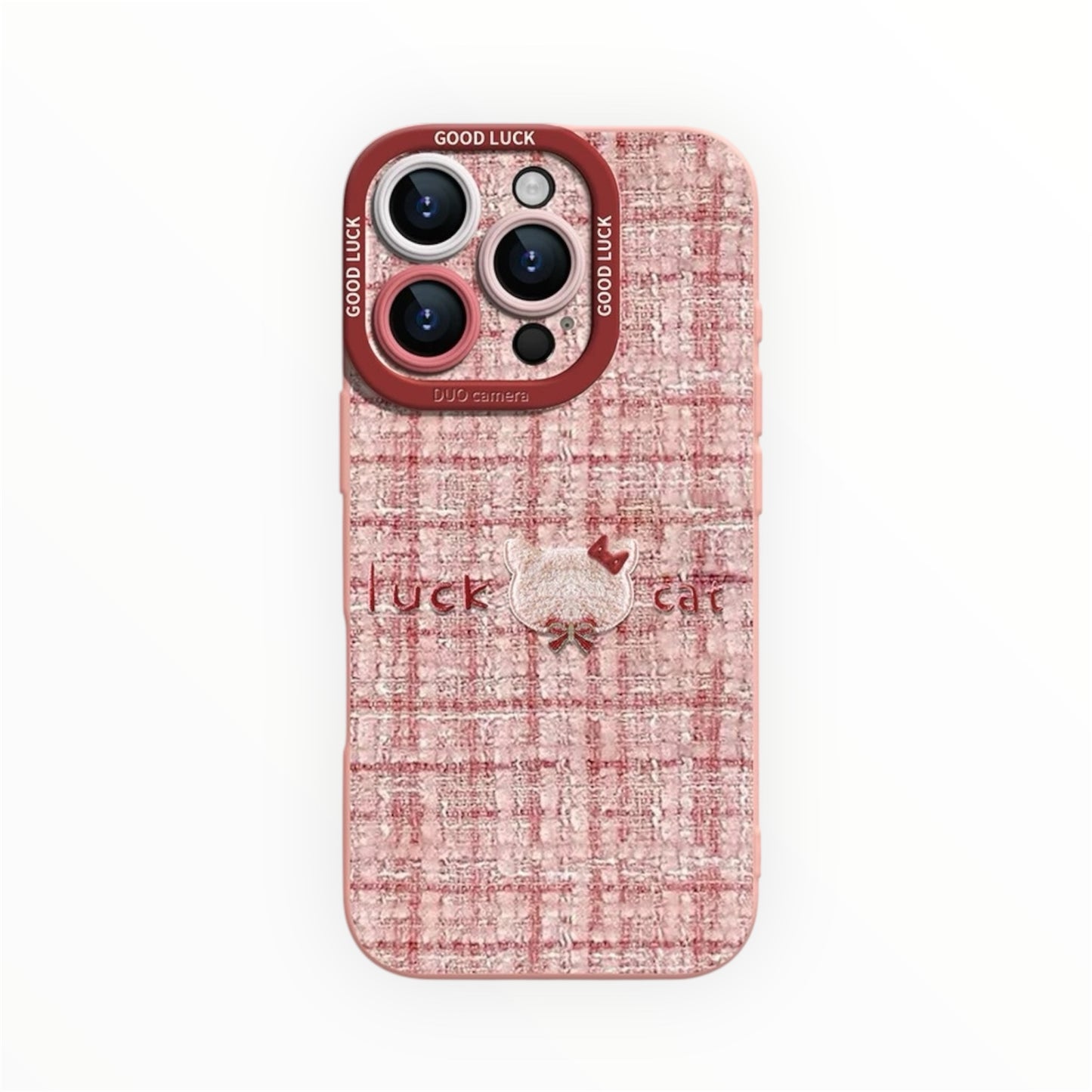Lucky Cat iPhone Case – Liquid Silicone with Soft Tweed Look & 3D Detail