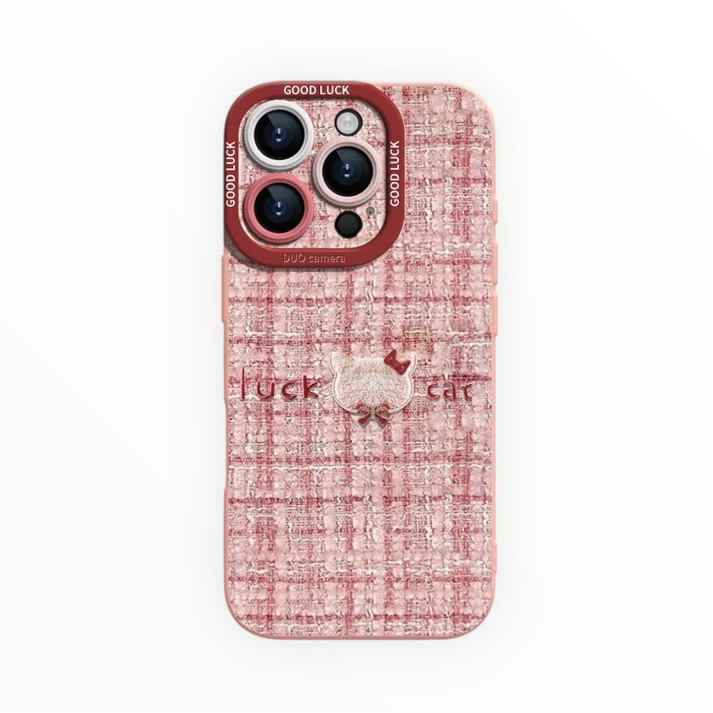 Lucky Cat iPhone Case – Liquid Silicone with Soft Tweed Look & 3D Detail V Boutique Studio