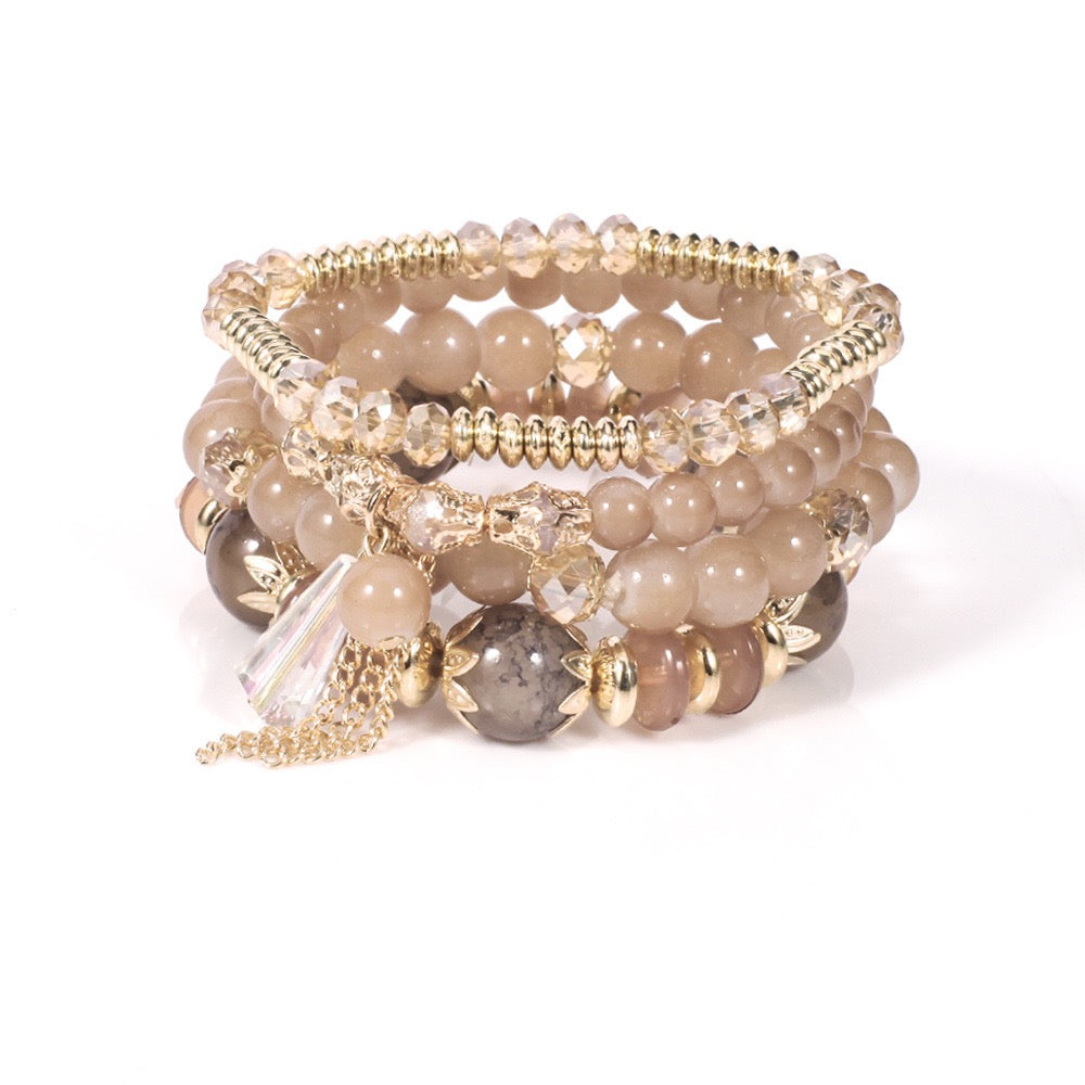 Elegant Crystal Beaded Bracelet Stack – Multi-Layer Fashion Jewelry