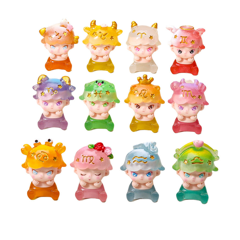 Zodiac Glow Resin Figurines – Cute Mini Desk Ornaments V Boutique Studio