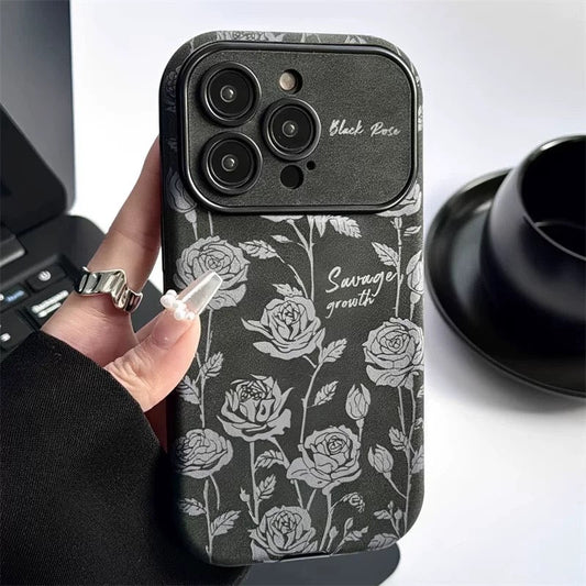 Black Rose Leather Phone Case