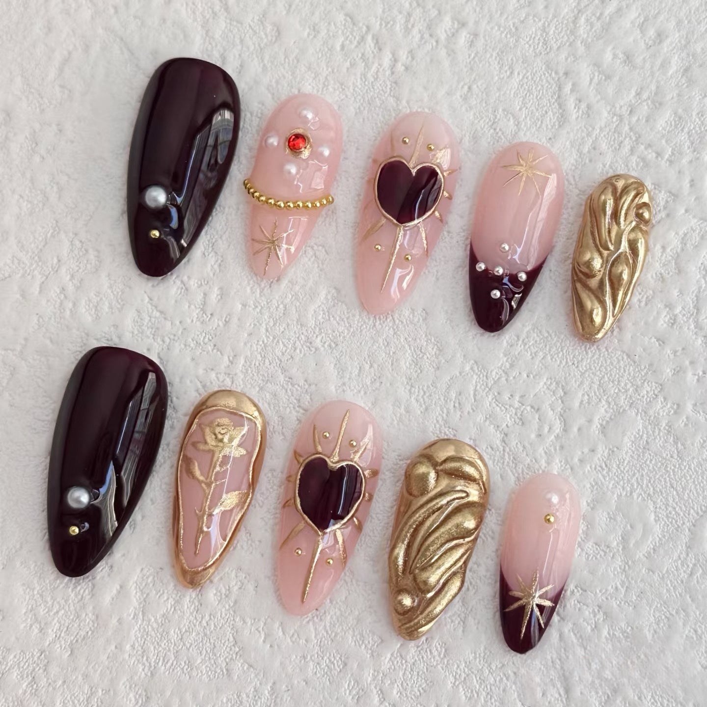 Crimson Hearts Press-on Nails