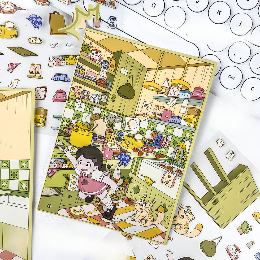 Adorable Room Scene Stickers – 3D Mini DIY for Journals & Scrapbooking