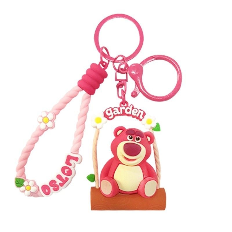 Cute Pink Garden Bear Keychain