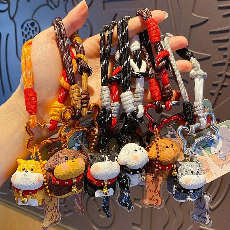 Lucky Dog Keychain – Cute Puppy Charm with Rope Lanyard V Boutique Studio