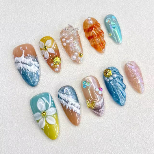 Ocean-Inspired 3D Press-On Nails V Boutique Studio