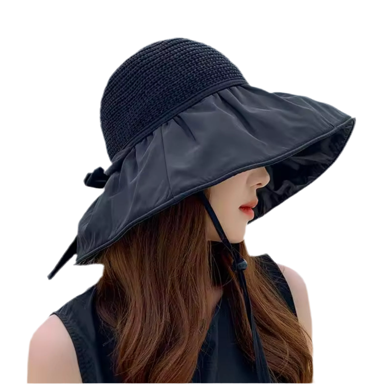 Women’s Foldable Wide Brim Sun Hat – UV Protection with Bow