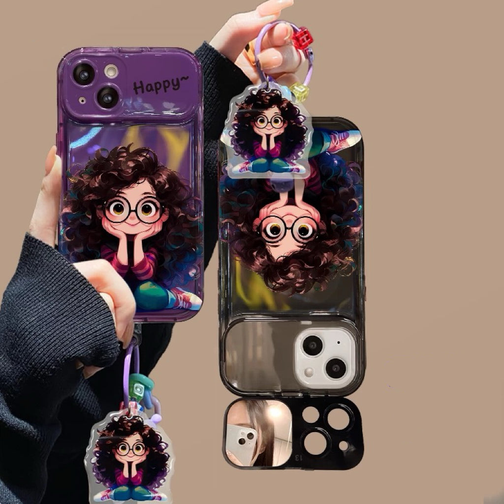Happy Curly Hair Girl Phone Case – Multiple Colors